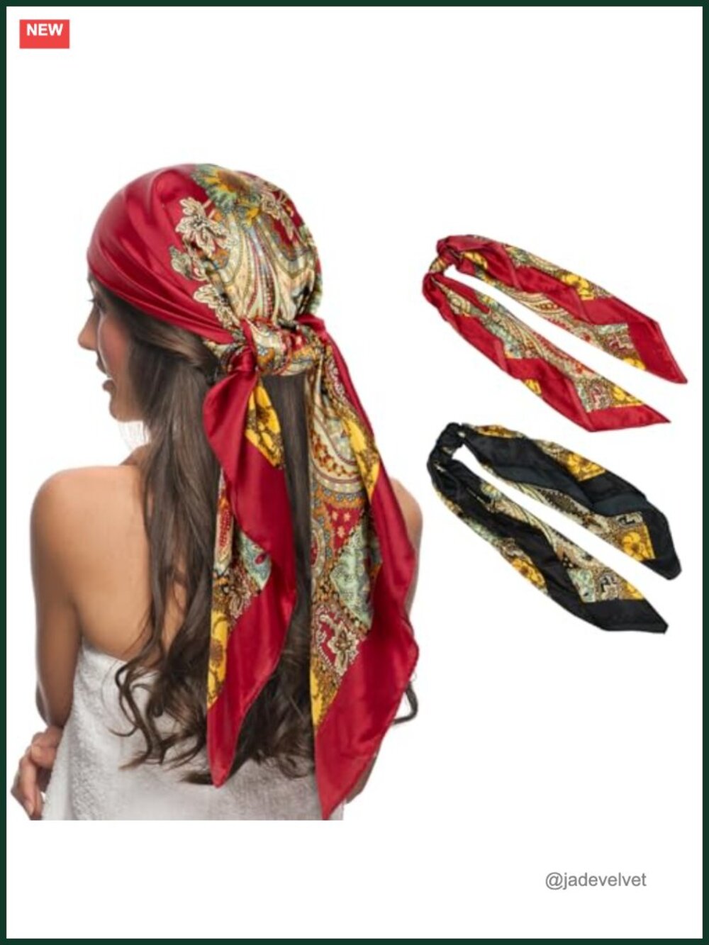 2 Silk Head Scarves 35x35" 100% Polyester Hair Wrap